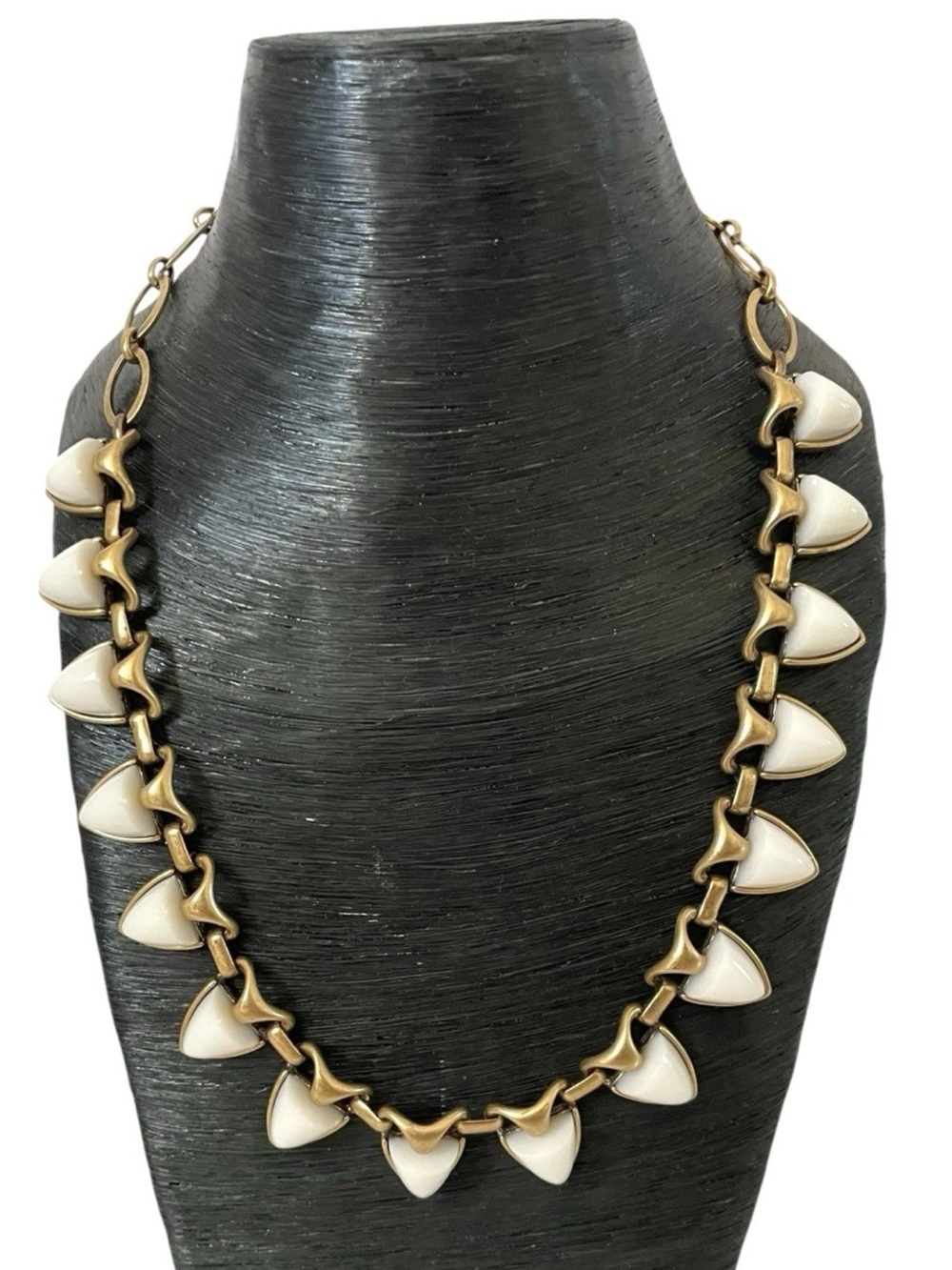 Vintage Brass Tone White Teardrop Accents Necklace As Is
